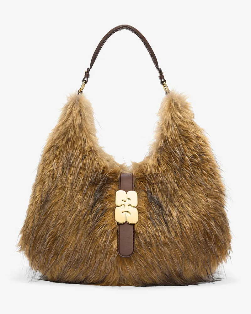 Ganni Große Kat-Tasche aus Kunstfell braun Braun