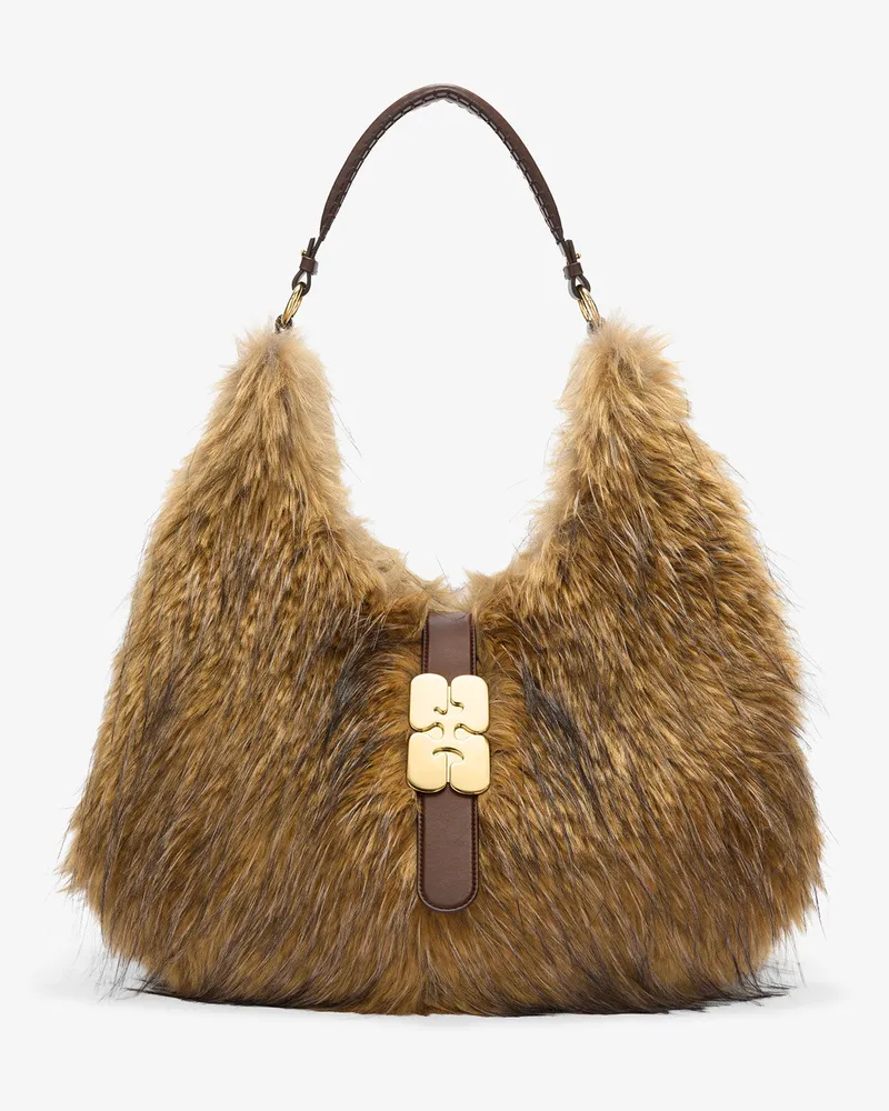 Ganni Große Kat-Tasche aus Kunstfell braun Braun