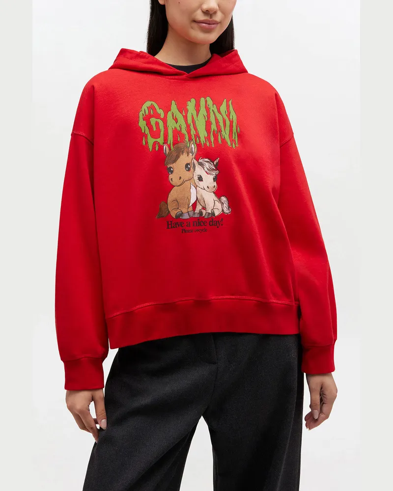 Ganni rot Roter, kurzer Hoodie mit Grafik Bio-Baumwolle - Größe Rot