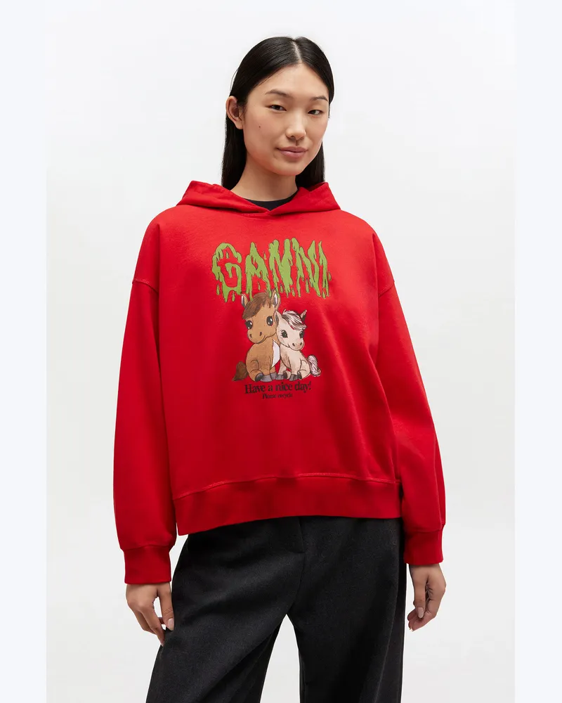 Ganni rot Roter, kurzer Hoodie mit Grafik Bio-Baumwolle - Größe Rot