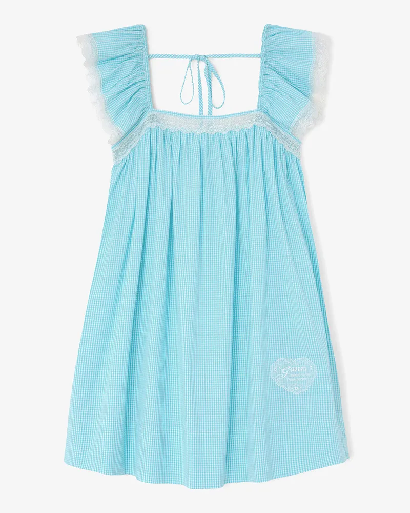 Ganni blau Kleid in blauem Karomuster Bio-Baumwolle - Größe Blau