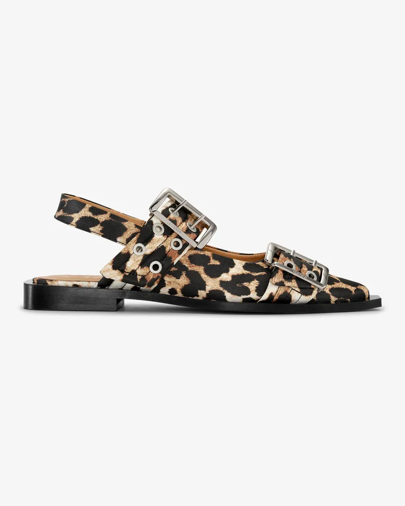 Ganni Feminine Ballerinas mit Schnalle aus Leoparden-Satin - Größe gemischt Gemischt