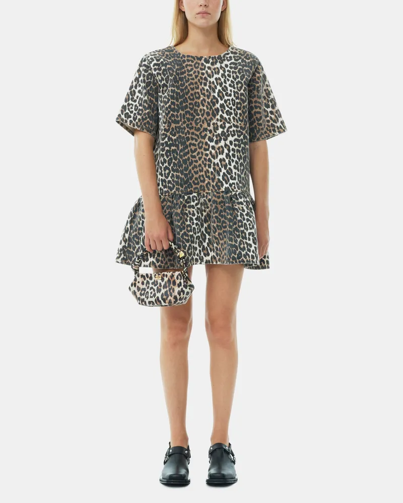 Ganni gemischt Leopard Open-back Mini Denim Kleid Bio-Baumwolle - Größe Gemischt