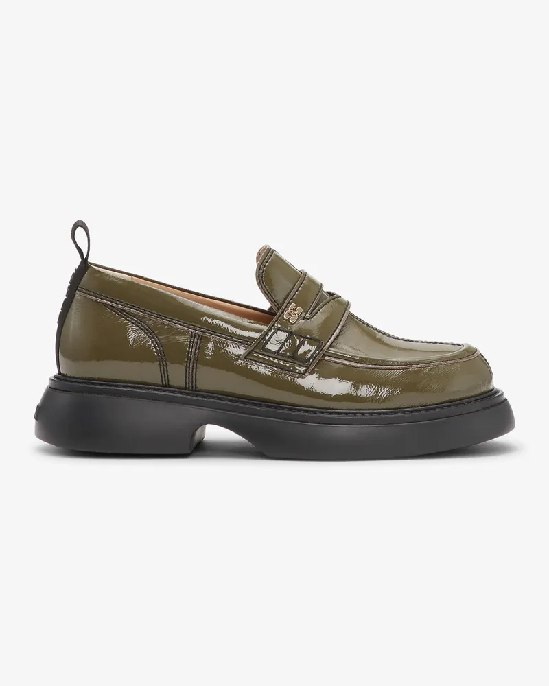 Ganni Olive Naplack Loafer - Größe Military Military