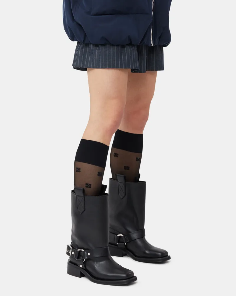 Ganni schwarz Mid Shaft Biker Stiefel - Größe Schwarz