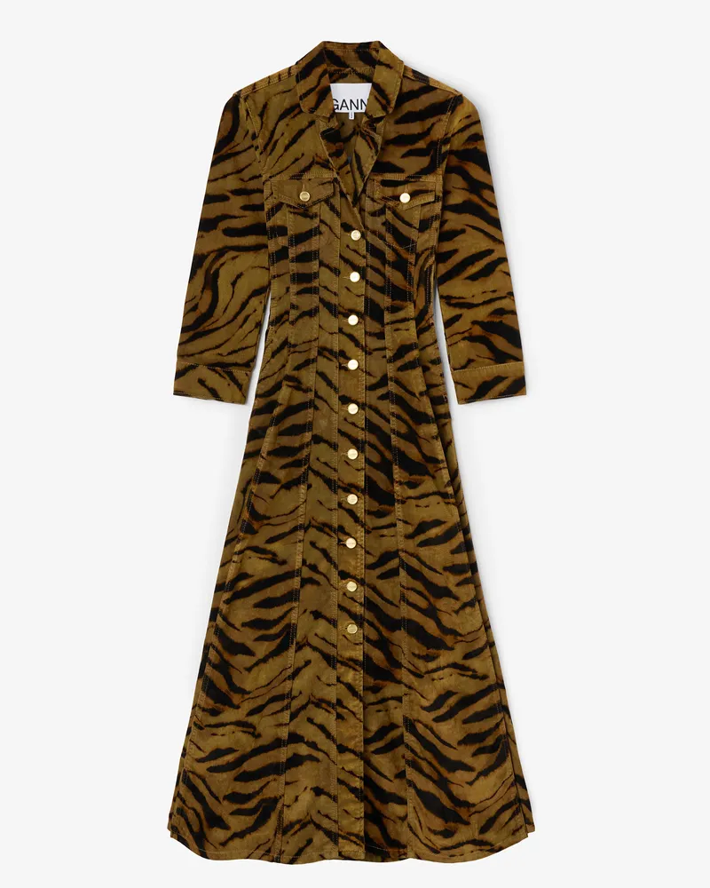 Ganni Jeanskleid mit Tigermuster grün Grün