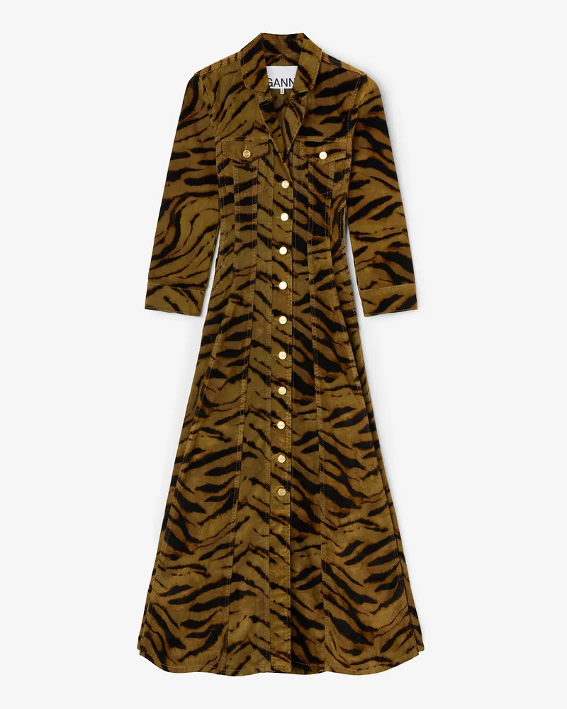 Ganni Jeanskleid mit Tigermuster grün Grün