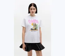 weiß Weißes T-Shirt mit Westernstiefel-Print Bio-Baumwolle - Größe
