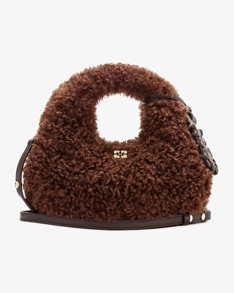Ganni Mini-Hobo-Tasche aus Kunstfell braun Braun