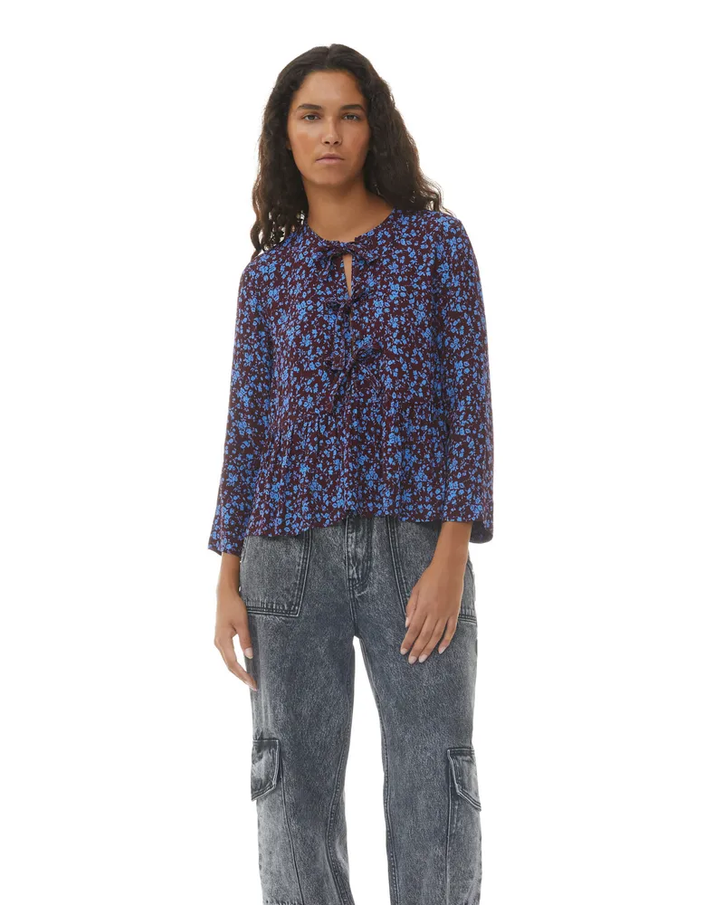 Ganni rot Bedruckte Peplum-Bluse aus Crepe LENZING ECOVERO - Größe Rot