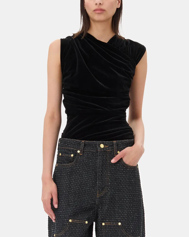 Ganni schwarz Velvet Ruched Top - Größe Schwarz