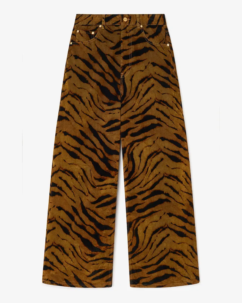 Ganni Baggy-Jeans mit Zebraprint grün Grün