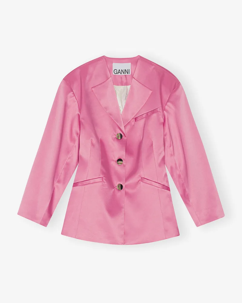 Ganni Doppelter Satin taillierter Blazer Wild Orchid Wild