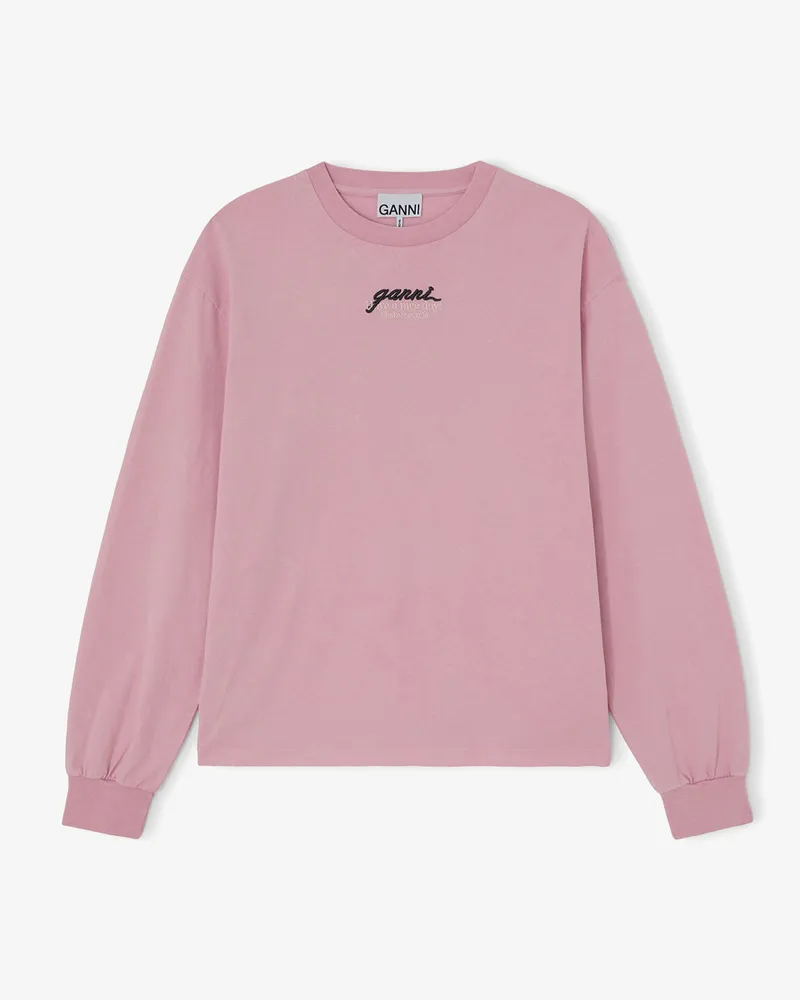 Ganni rosa Langarm-T-Shirt mit Pferdemotiv Bio-Baumwolle - Größe Rosa