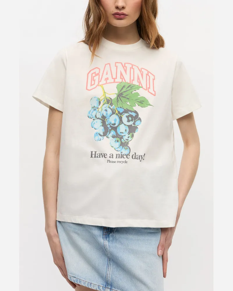 Ganni weiß Cremeweißes T-Shirt mit Grapes-Print Bio-Baumwolle - Größe Weiß
