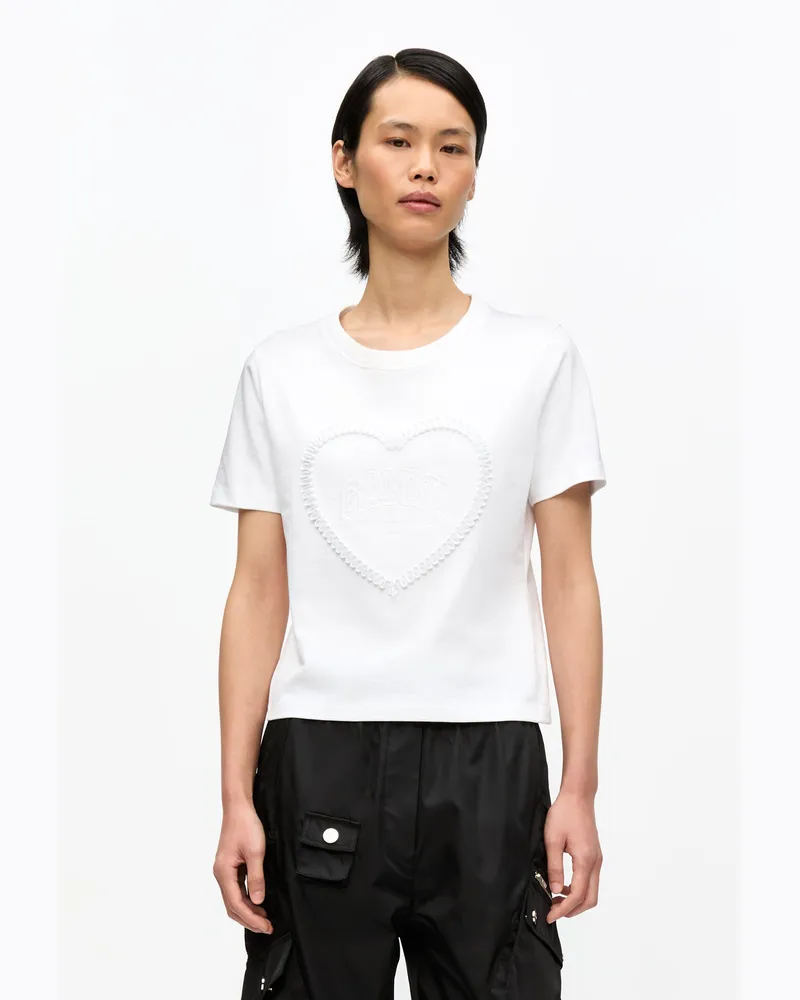 Ganni weiß Kurzes Weißes Heart T-Shirt Baumwolle - Größe Weiß