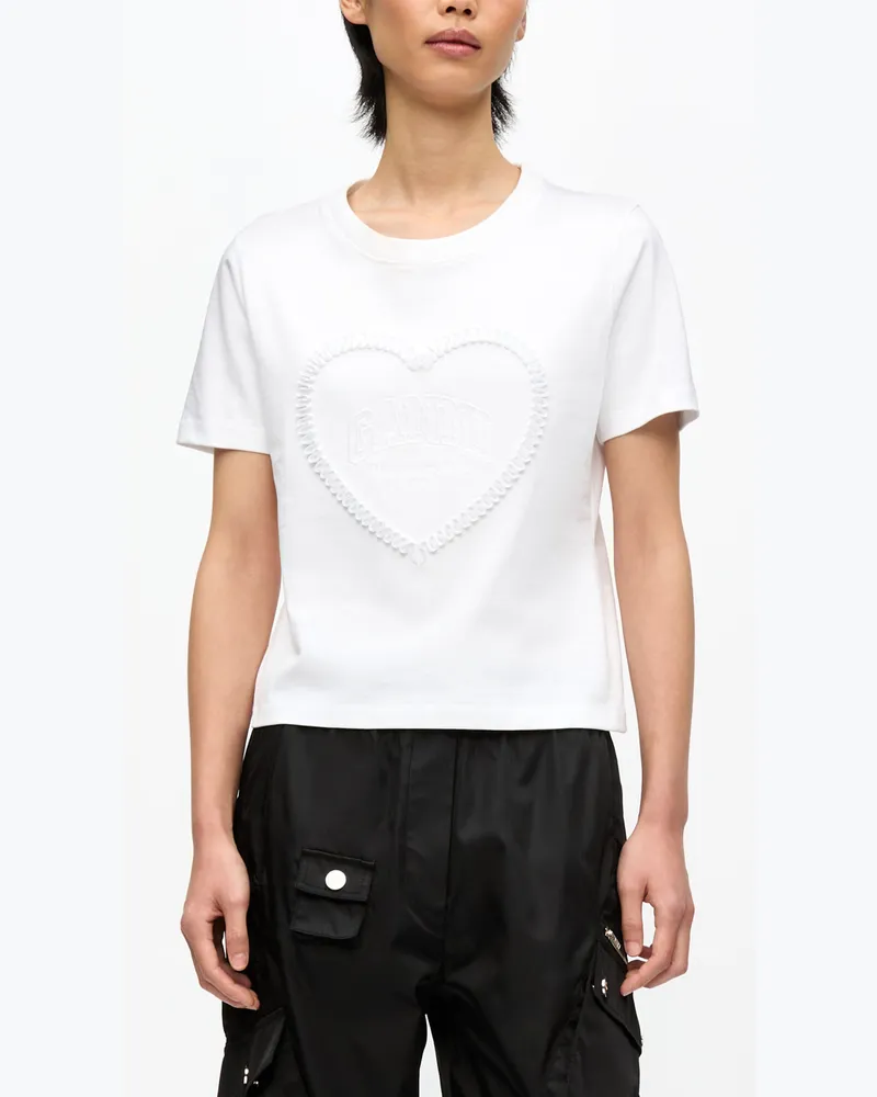 Ganni weiß Kurzes Weißes Heart T-Shirt Bio-Baumwolle - Größe Weiß