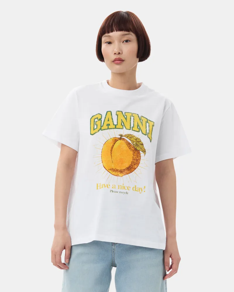 Ganni weiß Lockeres pfirsichfarben T-Shirt Baumwolle - Größe Weiß