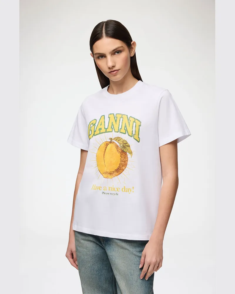 Ganni weiß Lockeres pfirsichfarben T-Shirt Bio-Baumwolle - Größe Weiß