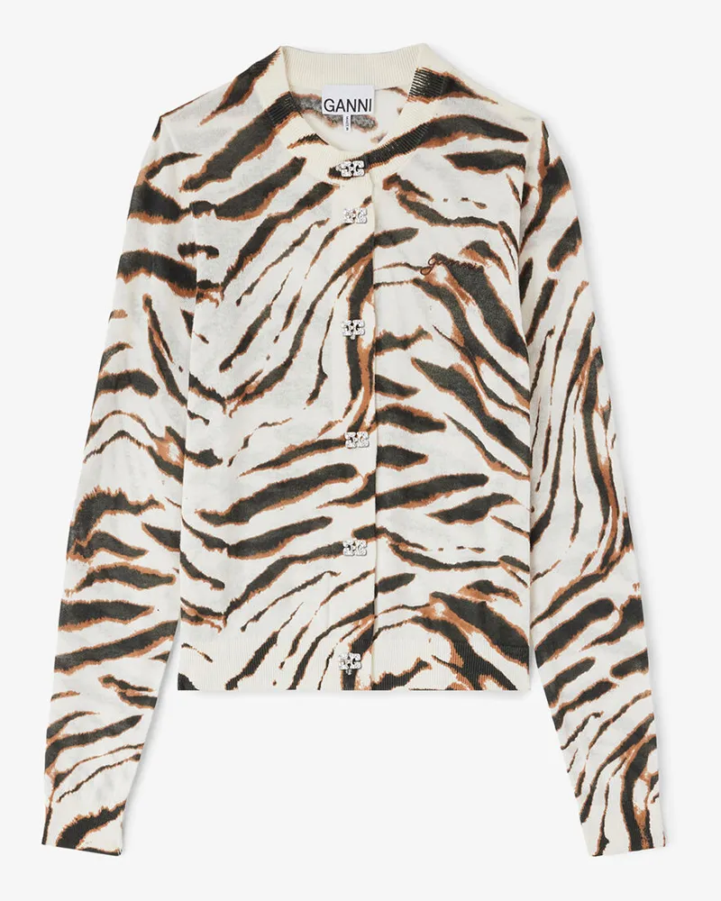 Ganni weiß Strickjacke aus Zebra-Baumwolle Bio-Baumwolle - Größe Weiß