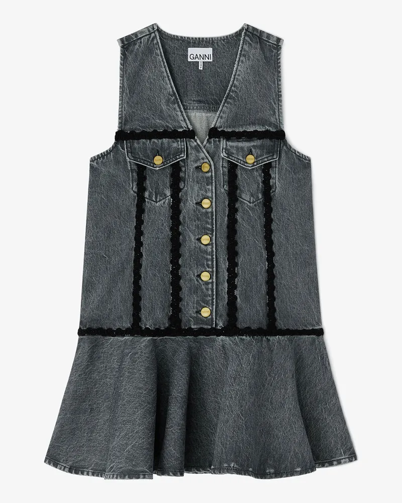 Ganni grau Kleid aus Rigid Denim Bio-Baumwolle - Größe Grau