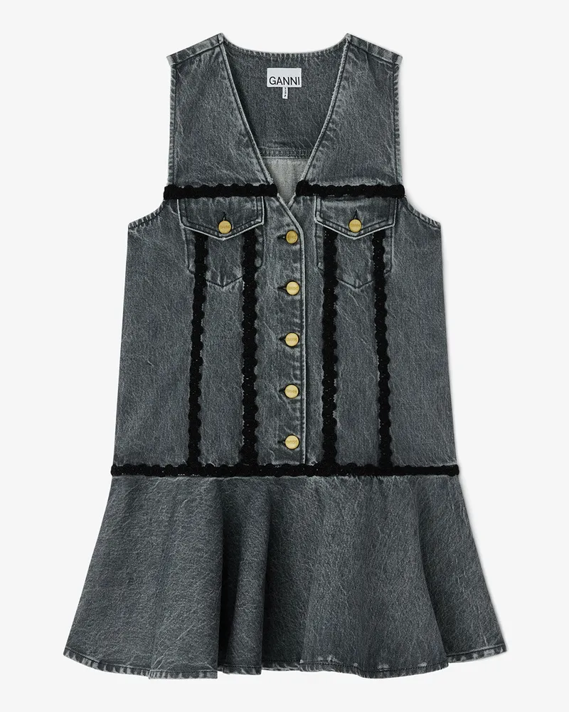 Ganni grau Kleid aus Rigid Denim Bio-Baumwolle - Größe Grau