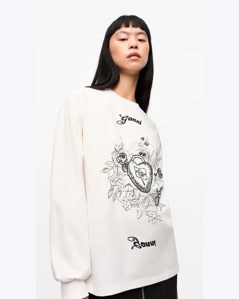 Ganni weiß Weißes, schweres Re-cut Langarmshirt Bio-Baumwolle - Größe Weiß