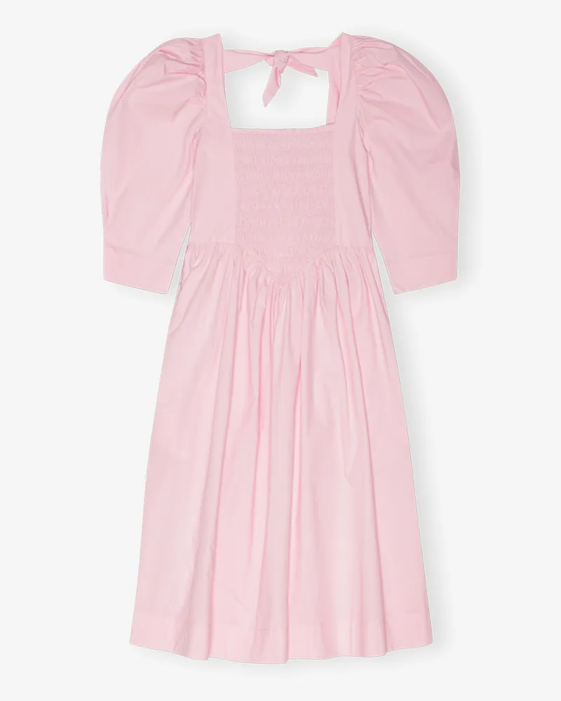 Ganni rosa Smock-Kleid aus rosaer Baumwollpopeline mit offenem Ausschnitt Bio-Baumwolle - Größe Rosa