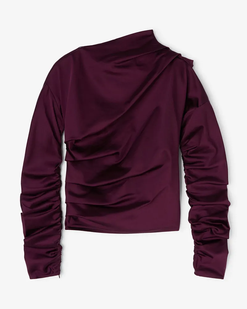 Ganni Mauve Wine Malvenfarbenes Rüschenoberteil Acetate - Größe Mauve