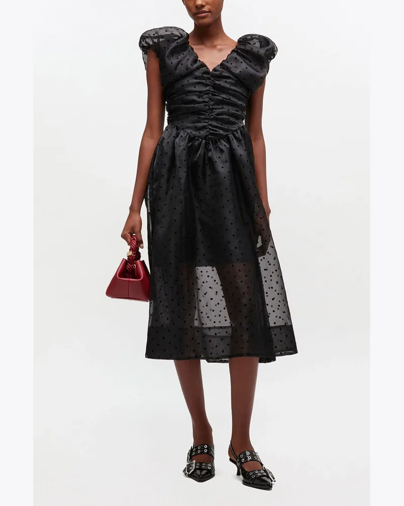 Ganni Schwarzes Organza-Kleid mit Rüschen - Größe schwarz Schwarz