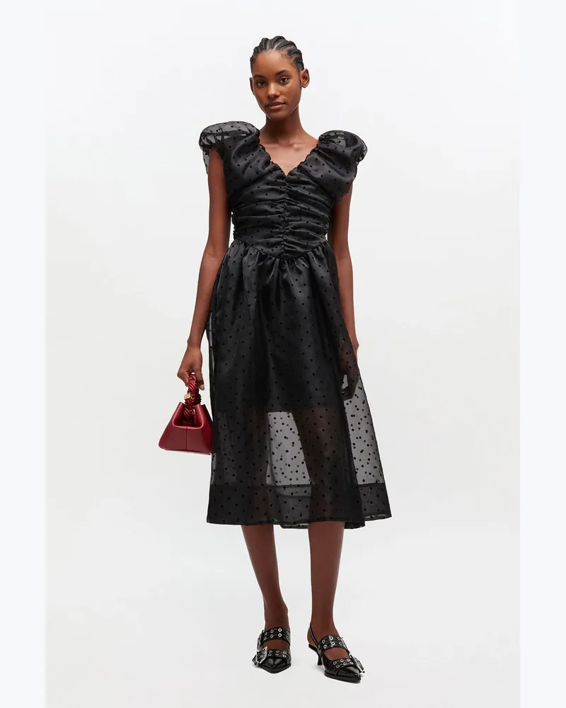 Ganni Schwarzes Organza-Kleid mit Rüschen - Größe schwarz Schwarz