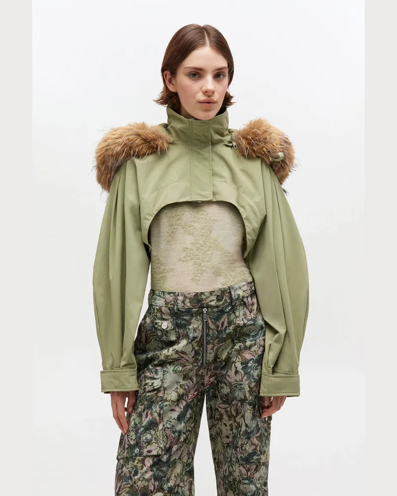 Ganni beige Grüne dreilagige Kurzjacke Recycelte Nylon - Größe Beige