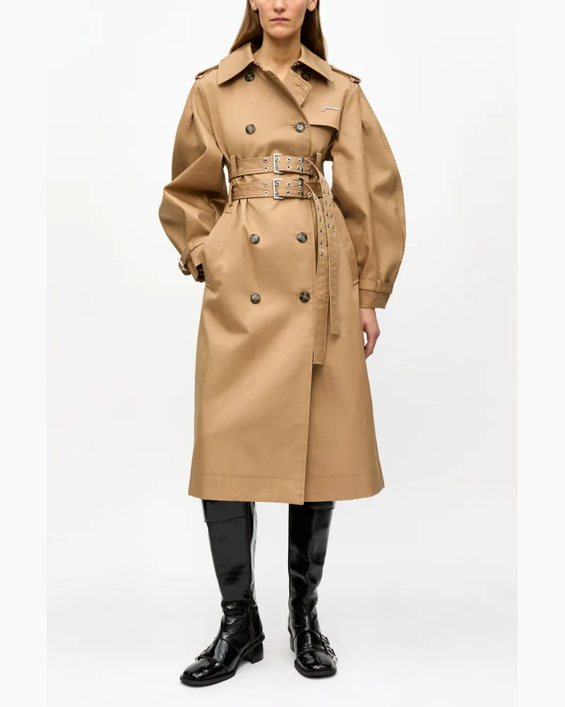 Ganni beige Trenchcoat in Camel aus Bonded-Baumwolle Bio-Baumwolle - Größe Beige
