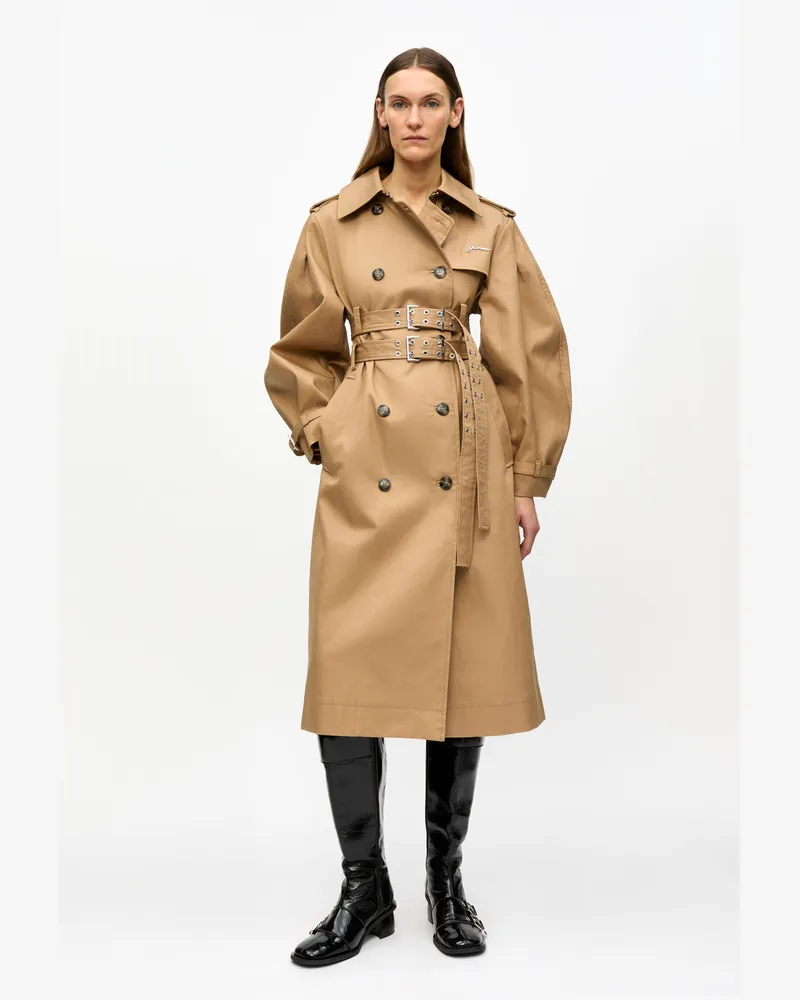 Ganni beige Trenchcoat in Camel aus Bonded-Baumwolle Baumwolle - Größe Beige