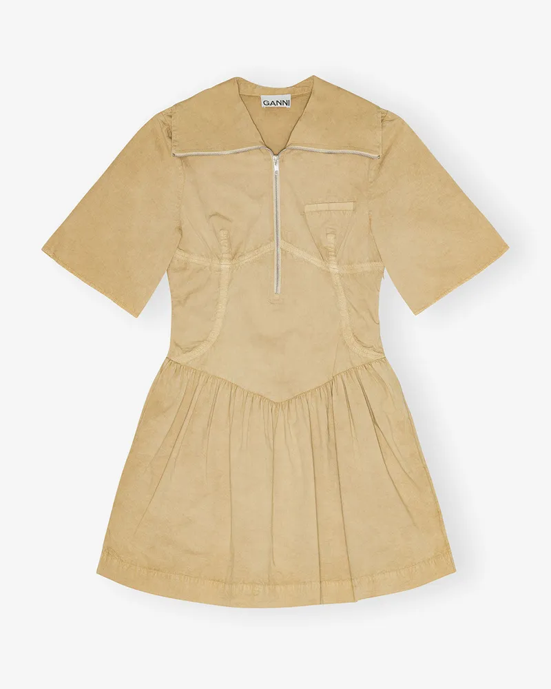 Ganni Lark beigefarbenes Minikleid aus gewaschener Stretch-Baumwolle Elastan - Größe Lark