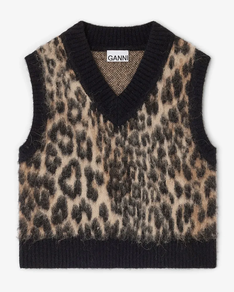 Ganni Weste mit Leopardenmuster und V-Ausschnitt gemischt Gemischt