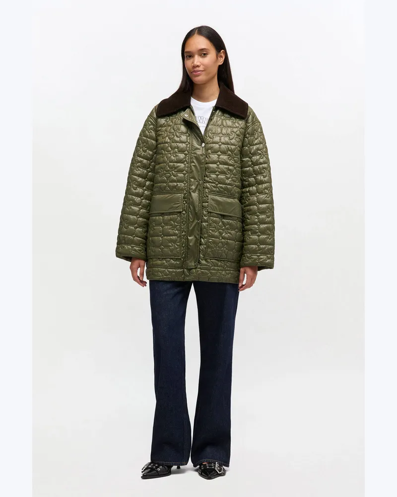 Ganni grün Glänzende Midi-Steppjacke - Größe Grün