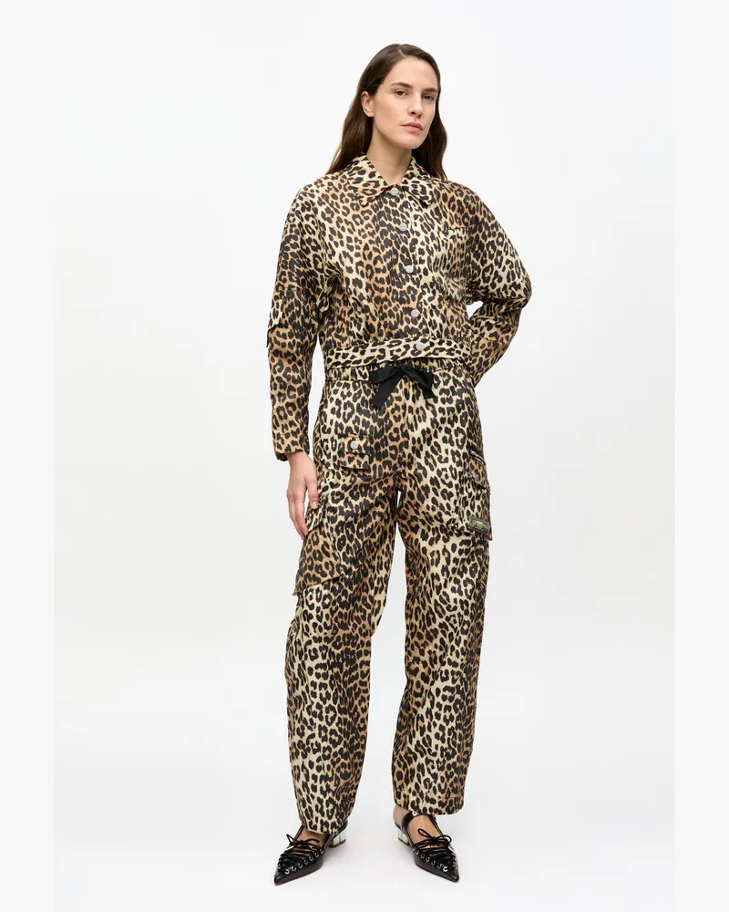Ganni gemischt Leopard Duchesse Nylon Cargo Hose Recycelte - Größe Gemischt