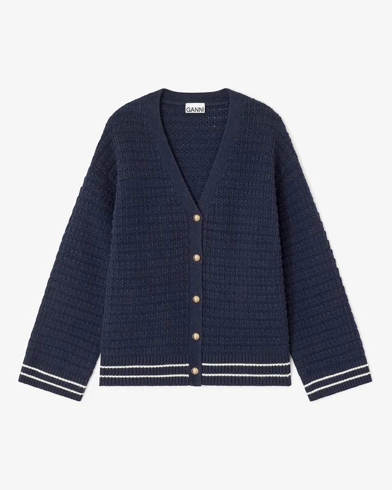 Ganni marineblau Dunkelblaue Wollstrickjacke Wolle - Größe Marineblau