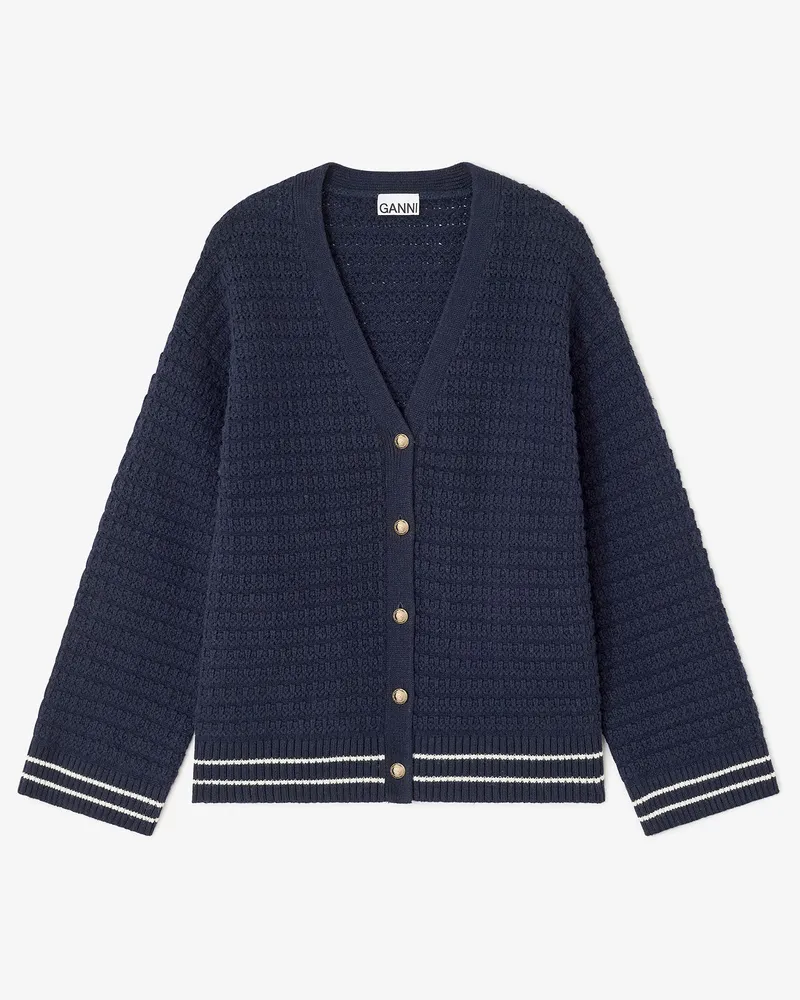 Ganni marineblau Dunkelblaue Wollstrickjacke Wolle - Größe Marineblau