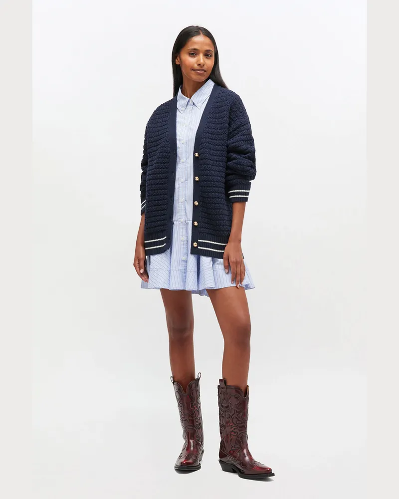 Ganni marineblau Dunkelblaue Wollstrickjacke - Größe Marineblau