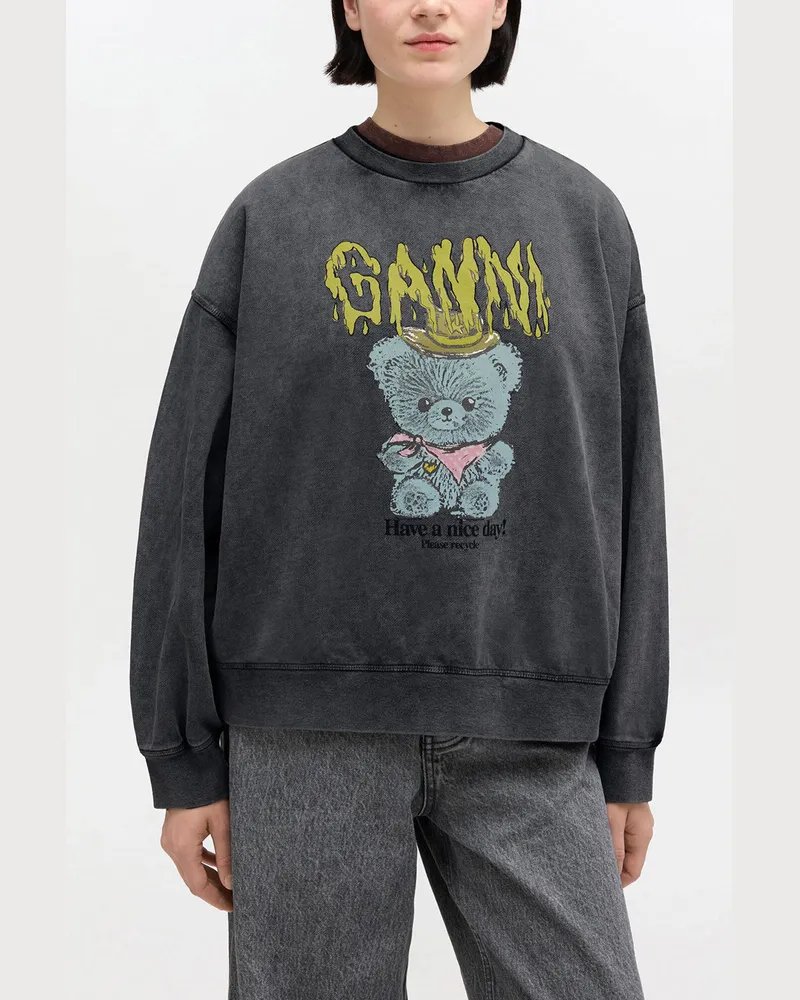 Ganni schwarz Sweatshirt im Vintage-Waschungsstil Bio-Baumwolle - Größe Schwarz