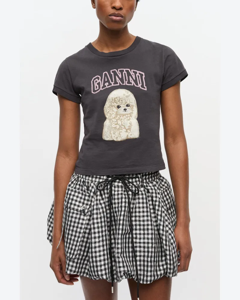 Ganni gemischt Schwarzes baby fit T-Shirt mit Poodle Bio-Baumwolle - Größe Gemischt