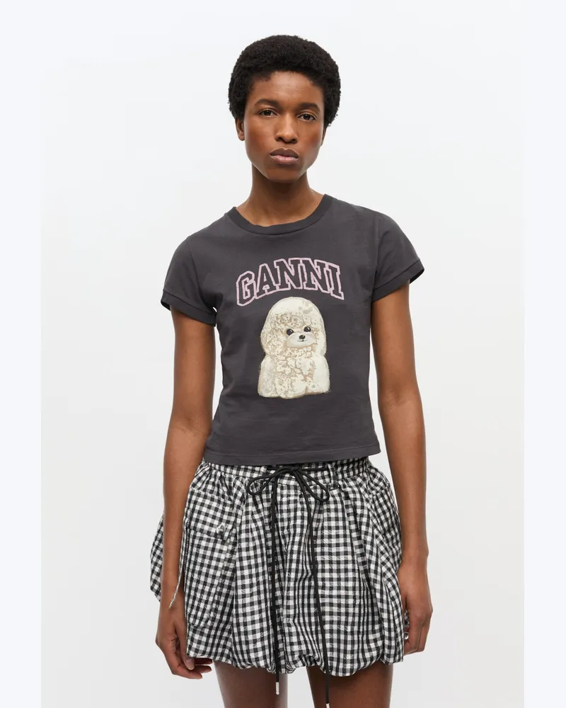 Ganni gemischt Schwarzes kurzes T-Shirt mit Poodle Baumwolle - Größe Gemischt