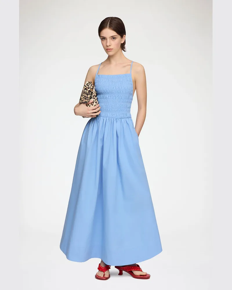 Ganni Azurine Kleid aus blauem Popeline Bio-Baumwolle - Größe Azurine