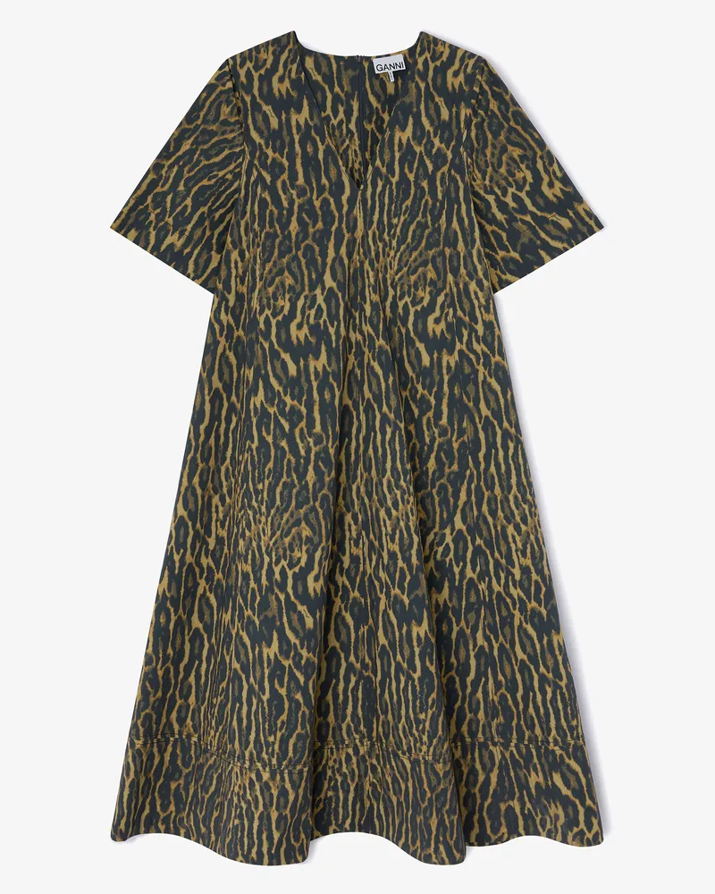 Ganni grün Kleid aus Baumwolle mit Leopardenprint Bio-Baumwolle - Größe Grün
