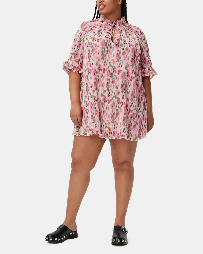Ganni Mini-Kleid aus plissiertem Georgette mit Rüschen - Größe rosa Rosa