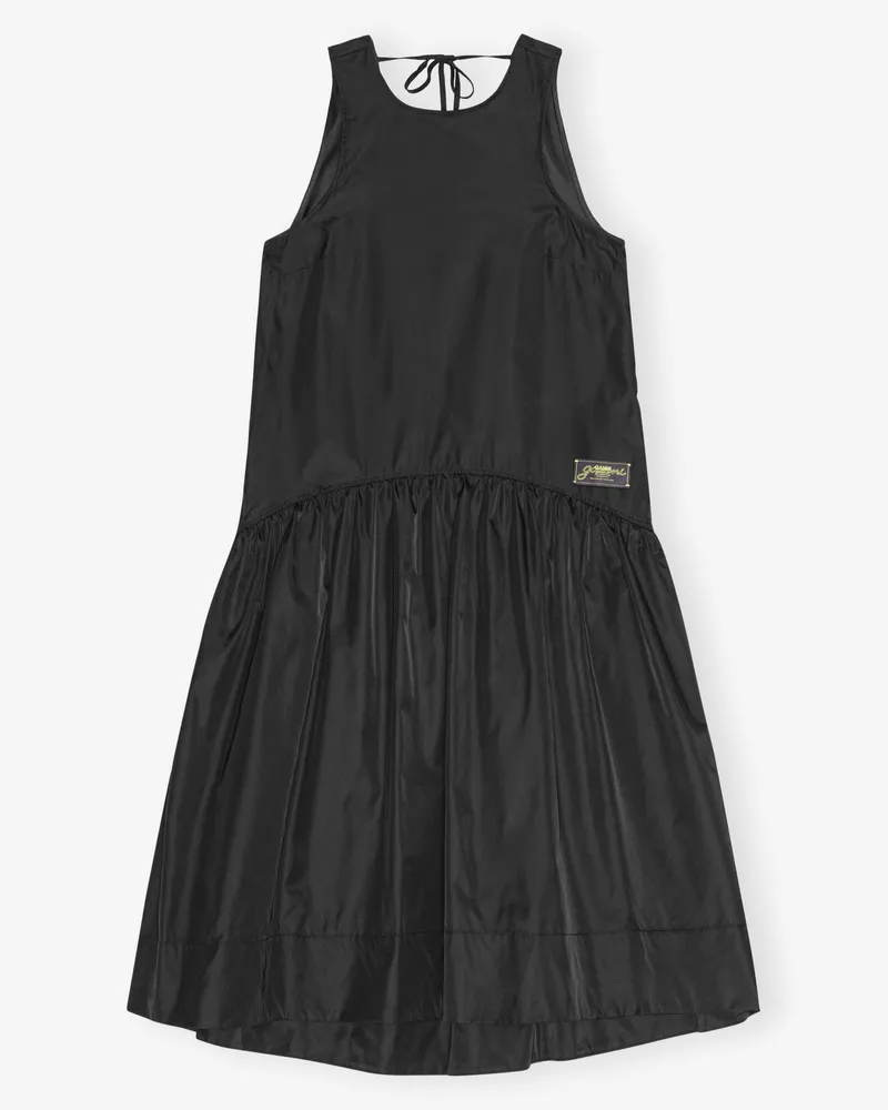 Ganni Midi-Kleid aus schwarzem Duchesse-Nylon - Größe schwarz Schwarz