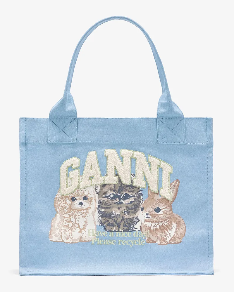 Ganni Großer blauer Tote mit Animalprint Soft Chambray 