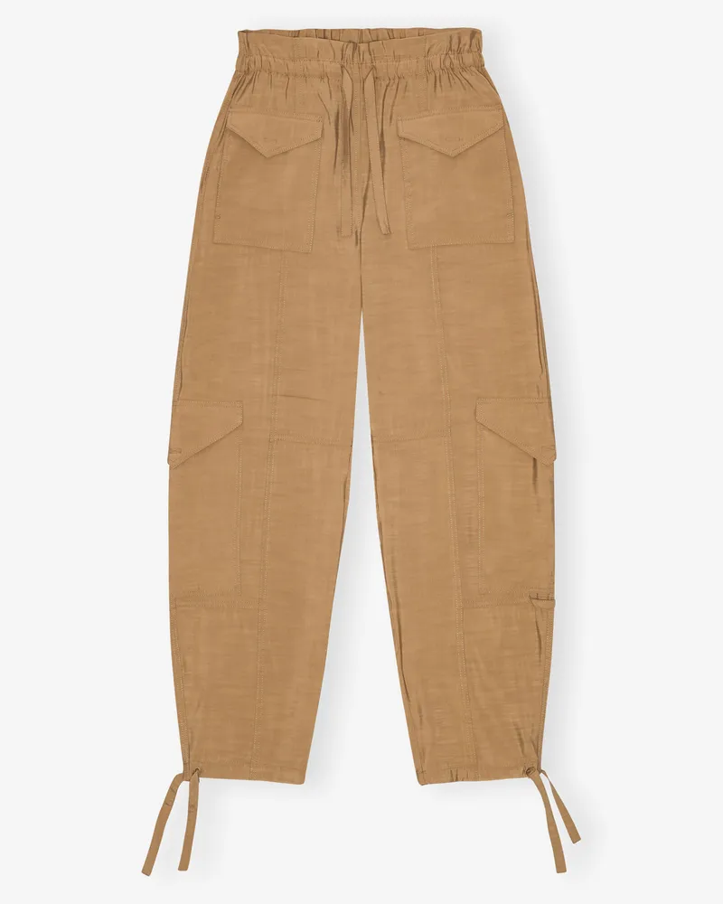 Ganni Light Slub High Waist Trousers beige Beige